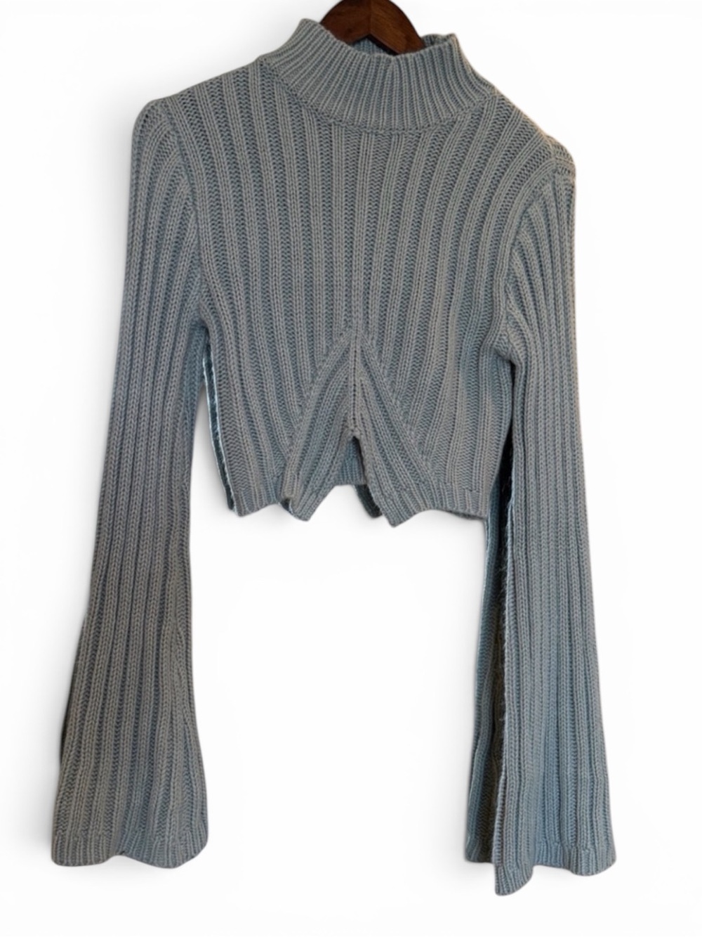 Windsor Ribbed Cropped Turtleneck Sweater - Light Blue
